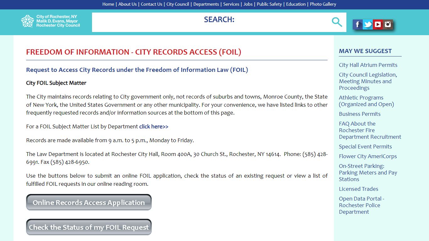 Freedom of Information - City Records Access (FOIL) - City of Rochester